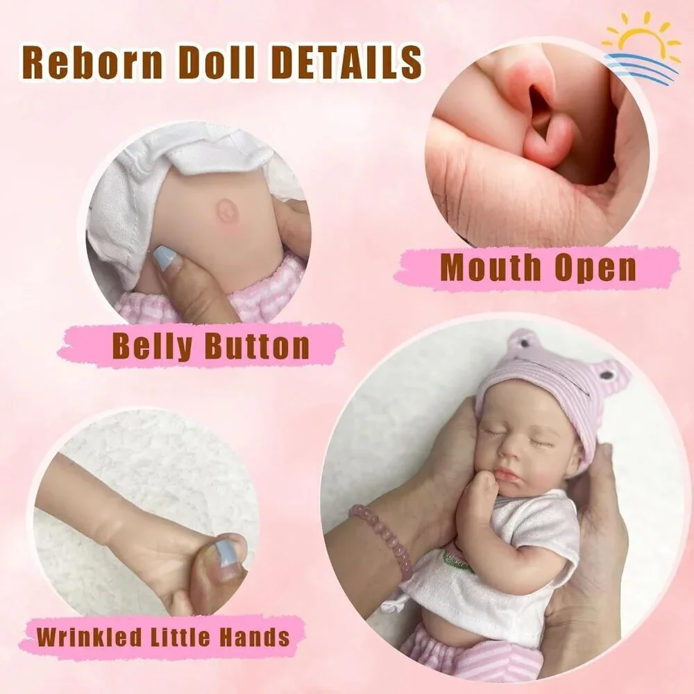 🆕33cm Reborn Baby Girl Sleeping closed mouth  Full Body Silicone Reborn Dolls